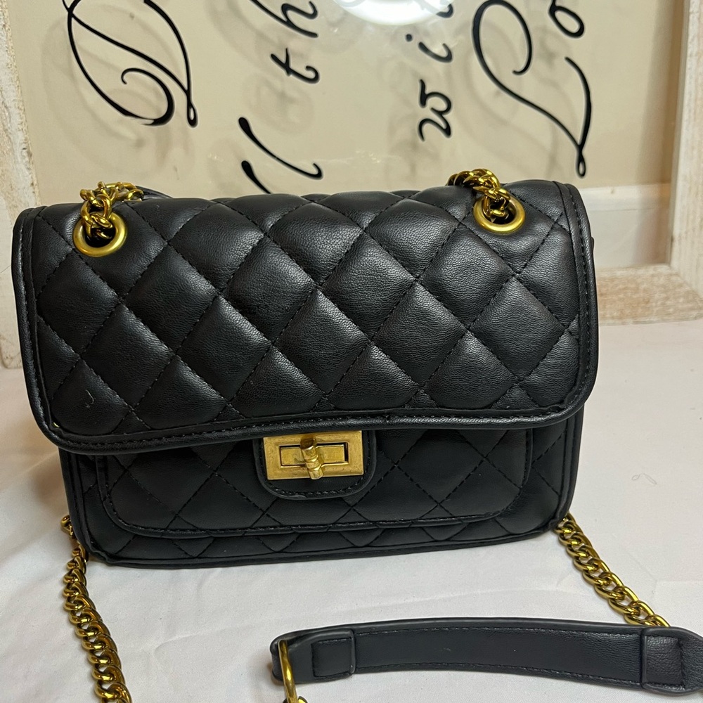 Quilted Black Leather Shoulder Bag